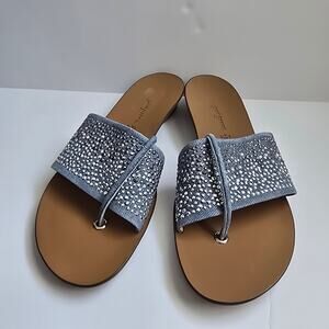 Paul Green Crystal Sandals Sz 8.5 Silver Rhinestone Thong Flat Retail $345